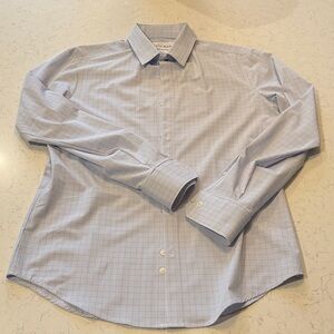 Mizzen+Main Light Blue Grid Dress Shirt SZ L trim